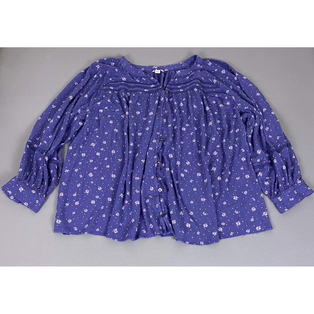 Sonoma Blouse Henley Top Women's Plus 5X Purple‎ Floral Rayon Peasant Boho Lace